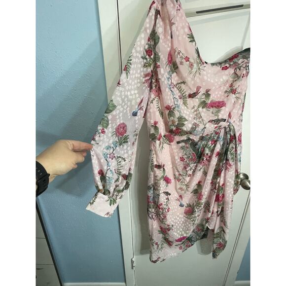 Lipsy x Abbey Dress Size 12 Pink Single Shoulder Fairy Core Coquette Bird Glam - Picture 3 of 9